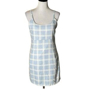 Forever 21 Plaid Mini‎ Dress Size M Blue White Striped Sleeveless Coquette